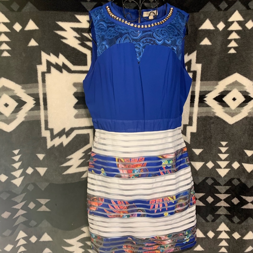 NESLAY Designer Embellished Neckline Dress SZ: L